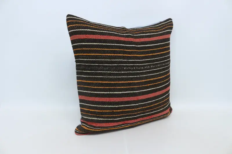 Throw Kilim Pillow, Garden Pillow Sham, 28x28 Brown Pillow, Cushion, Turkish Pillow, Sustainable Cushion Cover, Vintage Pillow - 3