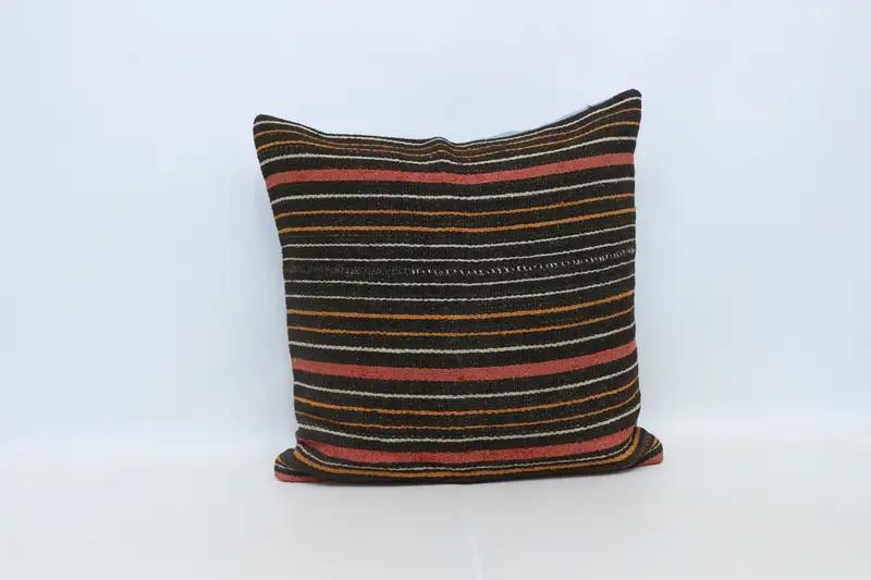 Throw Kilim Pillow, Garden Pillow Sham, 28x28 Brown Pillow, Cushion, Turkish Pillow, Sustainable Cushion Cover, Vintage Pillow - 1