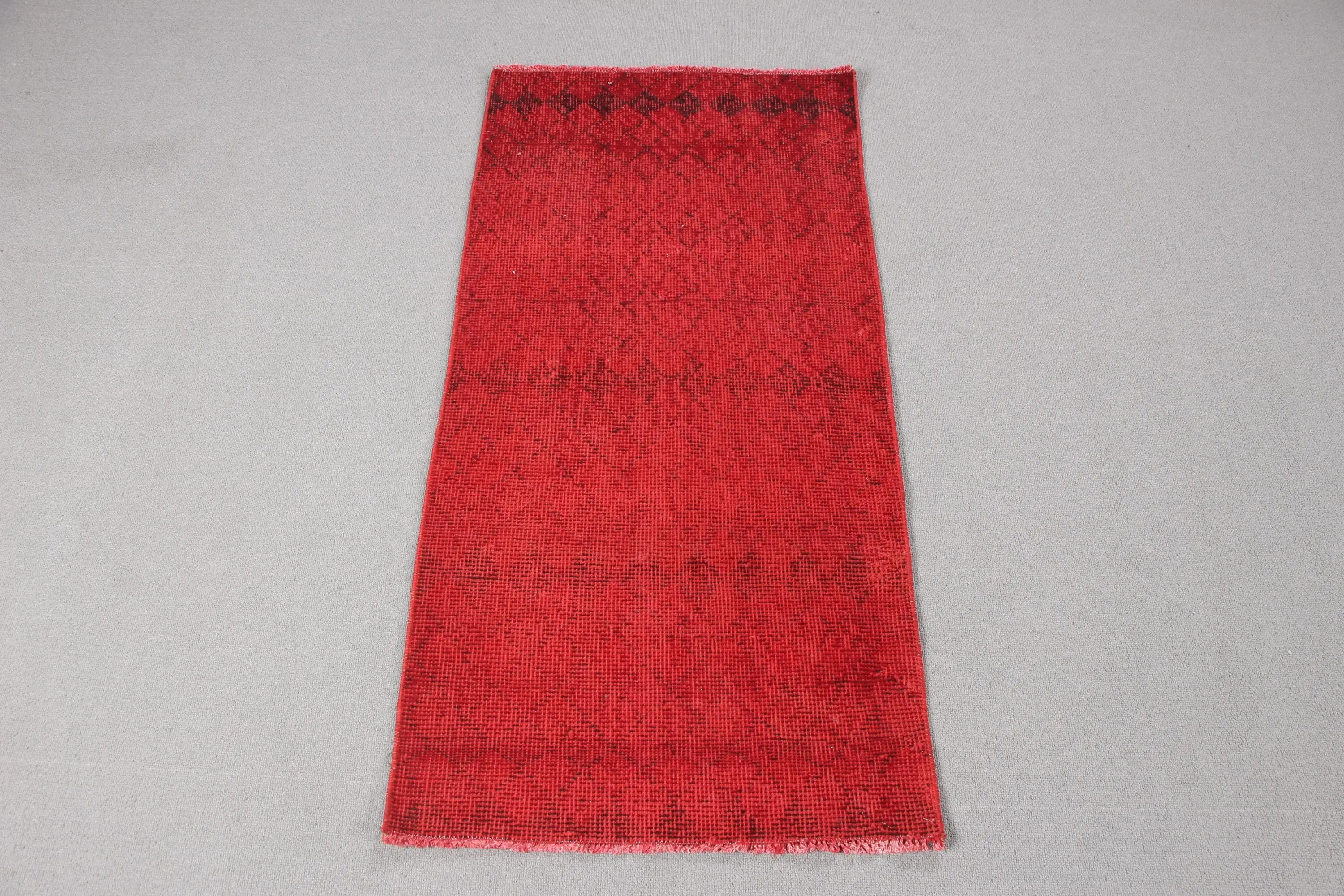 Vintage Rug, 1.9x3.9 ft Small Rug, Red Black Wool Rug - 1