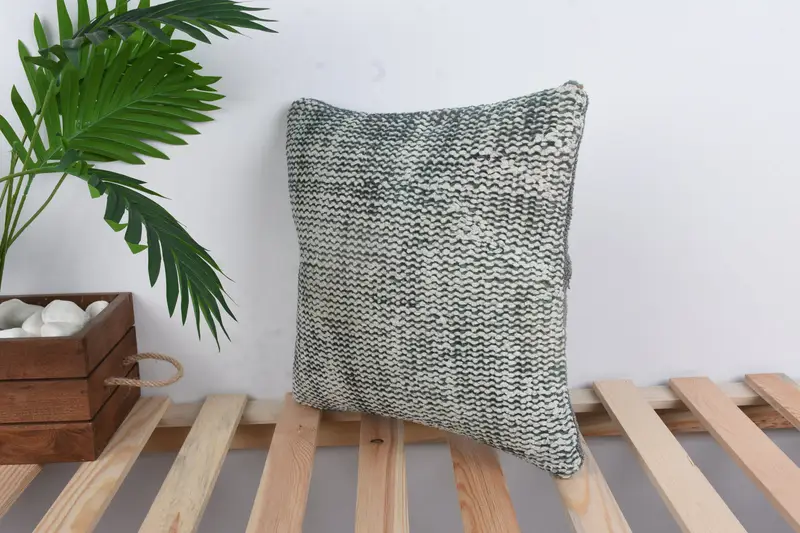Vintage Kilim Pillow, Interior Designer Pillow, Kilim Cushion Sham, Ethnic Pillow Sham, Pillow Case, 14x14 Beige Pillow Case, Handwoven Pillow Sham - 5