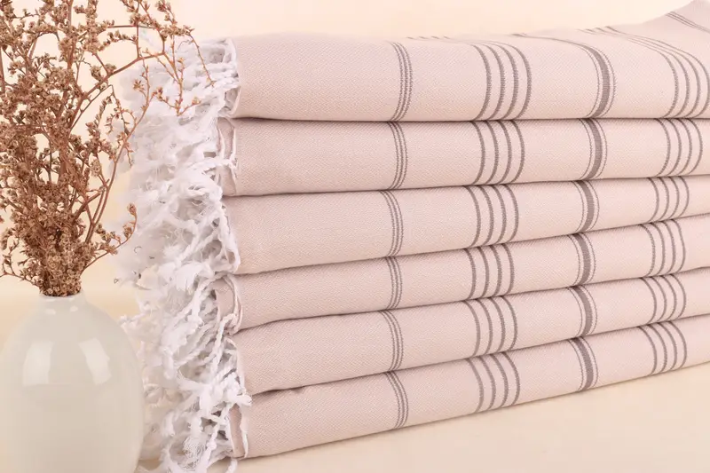 Monogramlı Plaj Havlusu Açık Kahve-Koyu Kahve Çizgili, 40x71 İnç