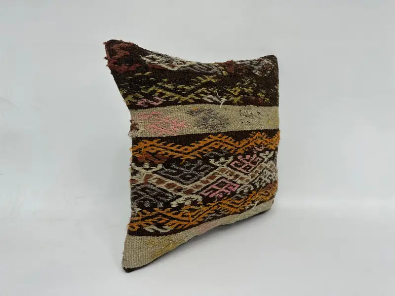 Pattern Throw Pillow, Pillow Sham, 16x16 Beige Pillow Case, Handmade Kilim Cushion, Aztec Cushion Case, Pillow for Sofa, Ethnical Kilim Rug Pillow - 3