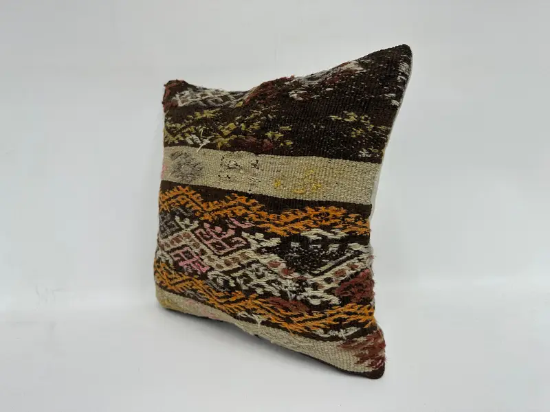 Pattern Throw Pillow, Pillow Sham, 16x16 Beige Pillow Case, Handmade Kilim Cushion, Aztec Cushion Case, Pillow for Sofa, Ethnical Kilim Rug Pillow - 4