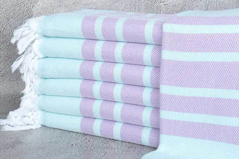 Kişiye Özel Plaj Havlusu Mint-Lila Chevron, Türk Pamuğu, 36x67 İnç
