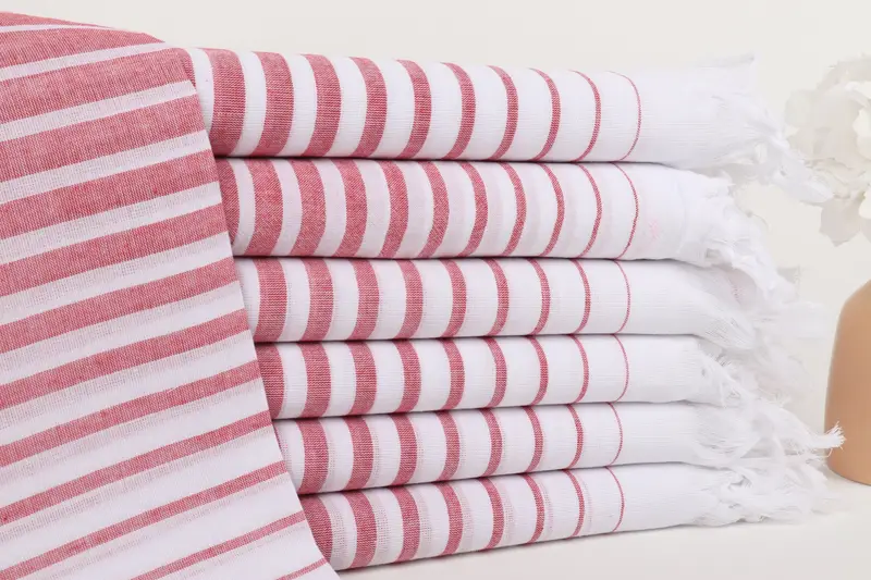 Kişiye Özel Hediye Türk Plaj Havlusu Kırmızı Çizgili, 36x67 İnç