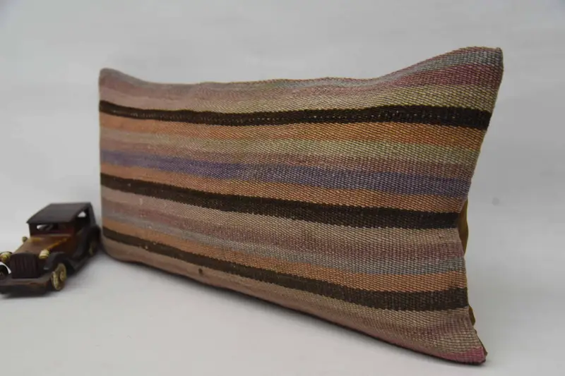 Bolster Pillow, Kilim Cushion Sham, Pillow Cover, 12x24 Orange Pillow, Pillow for Couch, Handmade Cushion Cover, Throw Kilim Pillow - 3