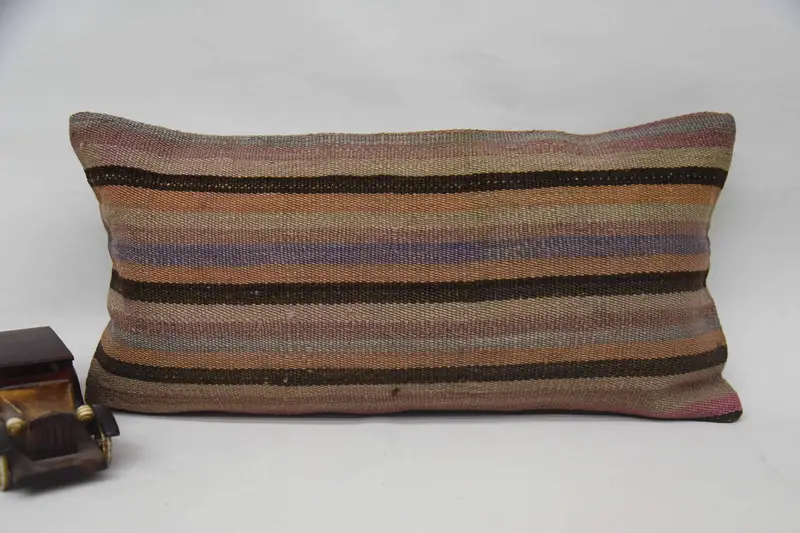 Bolster Pillow, Kilim Cushion Sham, Pillow Cover, 12x24 Orange Pillow, Pillow for Couch, Handmade Cushion Cover, Throw Kilim Pillow - 4