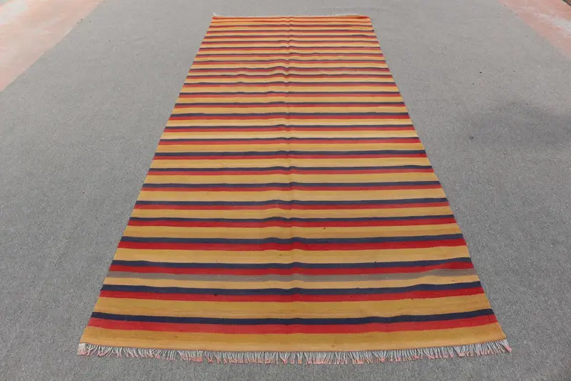 Orange-blauer Südwestteppich, 4,5 x 11 Fuß, lebendiges Dekor