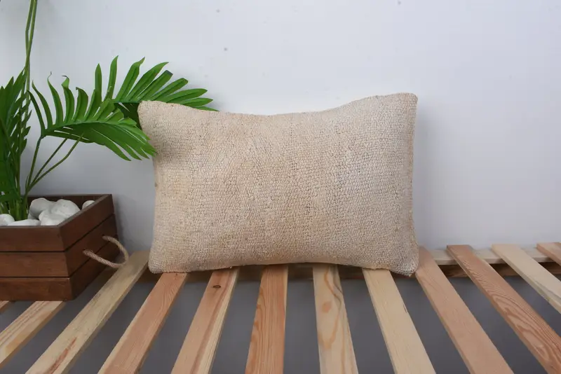 Pillow, Comfy Throw Pillow, 12x20 Beige Cushion, Handwoven Pillow Cover Cushion Case, Kilim Pillow Cover, Neutral Pillow, Kilim Pillow, Gift Pillow - 1