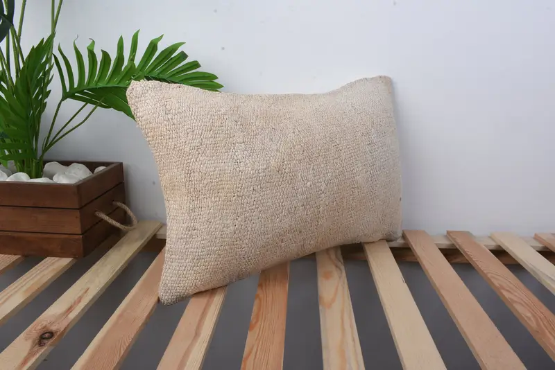 Pillow, Comfy Throw Pillow, 12x20 Beige Cushion, Handwoven Pillow Cover Cushion Case, Kilim Pillow Cover, Neutral Pillow, Kilim Pillow, Gift Pillow - 4