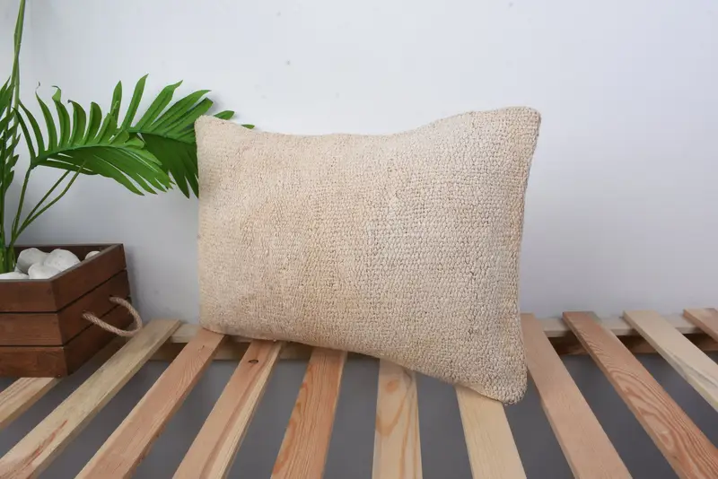 Pillow, Comfy Throw Pillow, 12x20 Beige Cushion, Handwoven Pillow Cover Cushion Case, Kilim Pillow Cover, Neutral Pillow, Kilim Pillow, Gift Pillow - 5