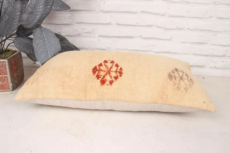 Vintage Kilim Throw Pillow, Kilim Rug Pillow Case, Pillow Case, Luxury Cushion, Turkish Kilim Pillow, Antique Pillows, 12x20 Beige Cushion - 5