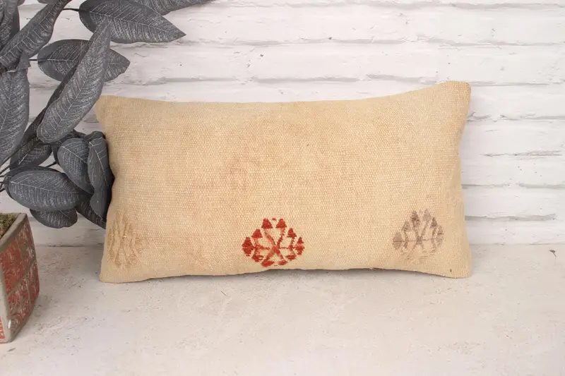 Vintage Kilim Throw Pillow, Kilim Rug Pillow Case, Pillow Case, Luxury Cushion, Turkish Kilim Pillow, Antique Pillows, 12x20 Beige Cushion - 1