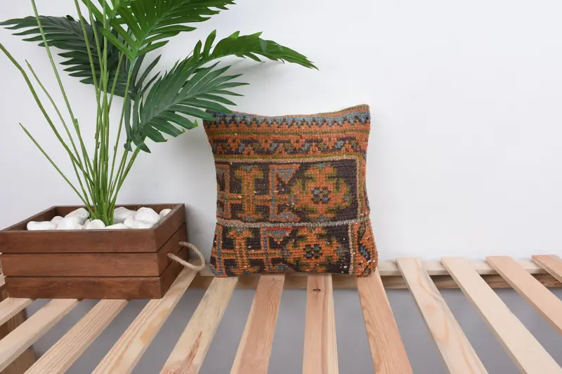Wholesale Cushion Cover, Antique Pillows, Pillow Cover, Pillow for Sofa, Rustic Cushion Case, Ethnical Kilim Rug Pillow, 12x12 Orange Pillow Cover - 1