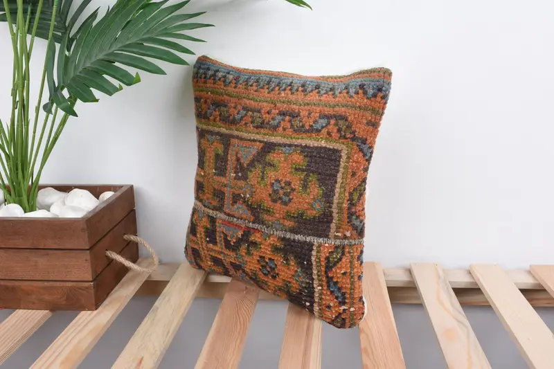 Wholesale Cushion Cover, Antique Pillows, Pillow Cover, Pillow for Sofa, Rustic Cushion Case, Ethnical Kilim Rug Pillow, 12x12 Orange Pillow Cover - 5