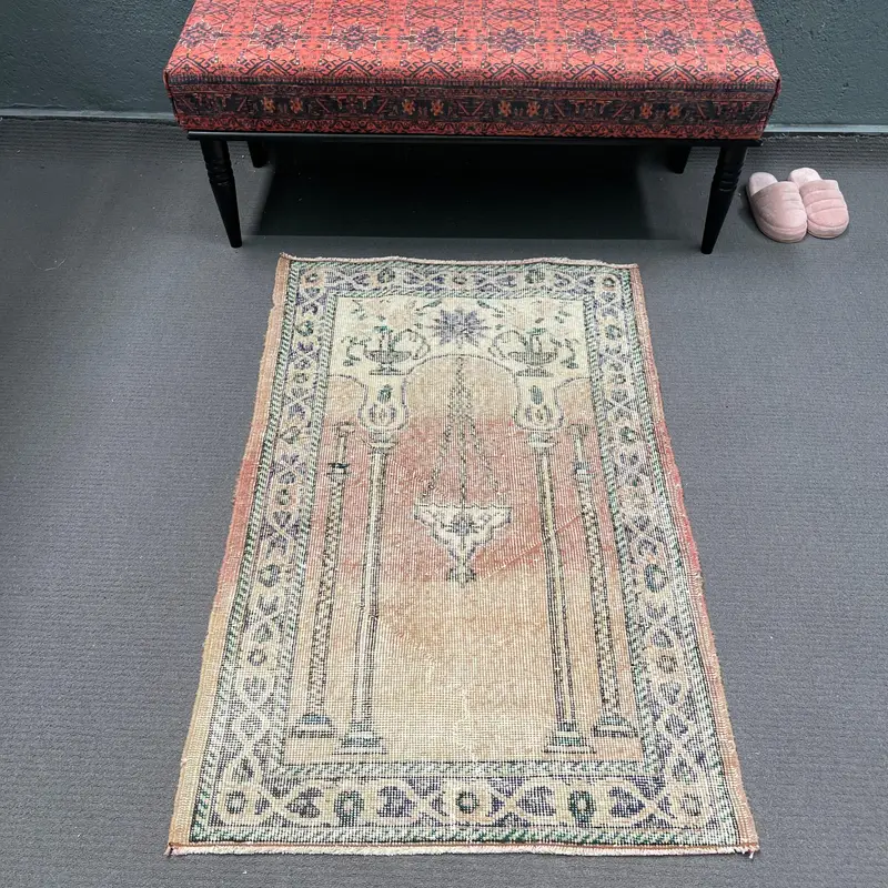Turkish 2.7x4.2 ft Small Rug, Vintage Rug, Oushak Red Floral Rug - 1