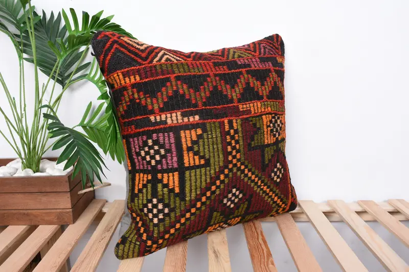 Home Decor Pillow, Vintage Kilim Throw Pillow, Pillow, Muted Pillow Sham, 20x20 Orange Cushion, Pillow for Sofa, Toss Pillow Sham, Couch Pillow Sham - 4