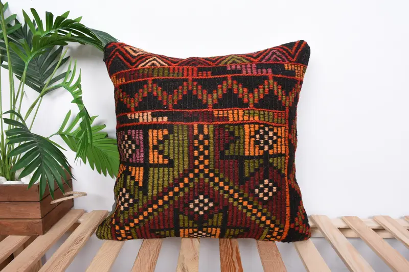 Home Decor Pillow, Vintage Kilim Throw Pillow, Pillow, Muted Pillow Sham, 20x20 Orange Cushion, Pillow for Sofa, Toss Pillow Sham, Couch Pillow Sham - 1