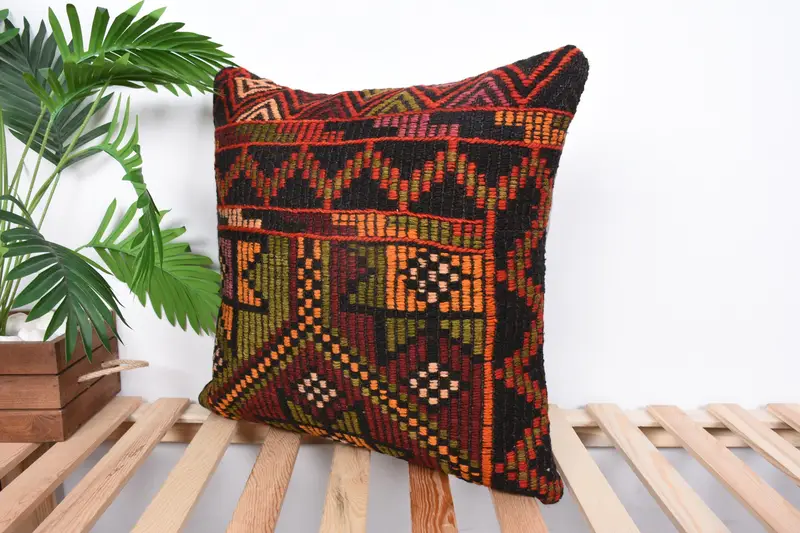 Home Decor Pillow, Vintage Kilim Throw Pillow, Pillow, Muted Pillow Sham, 20x20 Orange Cushion, Pillow for Sofa, Toss Pillow Sham, Couch Pillow Sham - 5