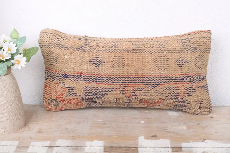 Pillow for Sofa, Ethnical Kilim Rug Pillow, 8x16 Blue Cushion, Decorative Bolster Cushion Case, Kilim Cushion Sham, Pillow - 2
