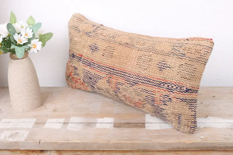 Pillow for Sofa, Ethnical Kilim Rug Pillow, 8x16 Blue Cushion, Decorative Bolster Cushion Case, Kilim Cushion Sham, Pillow - 4