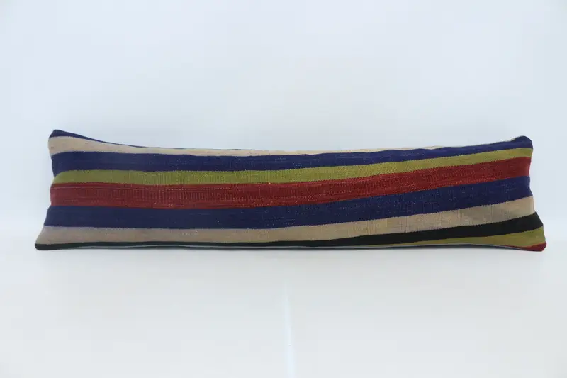 Vintage Kilim Pillow, Aztec Cushion Case, Home Decor Pillow, Pillow, 12x48 Blue Pillow Cover, Throw Kilim Pillow, Farmhouse Pillow Sham - 1