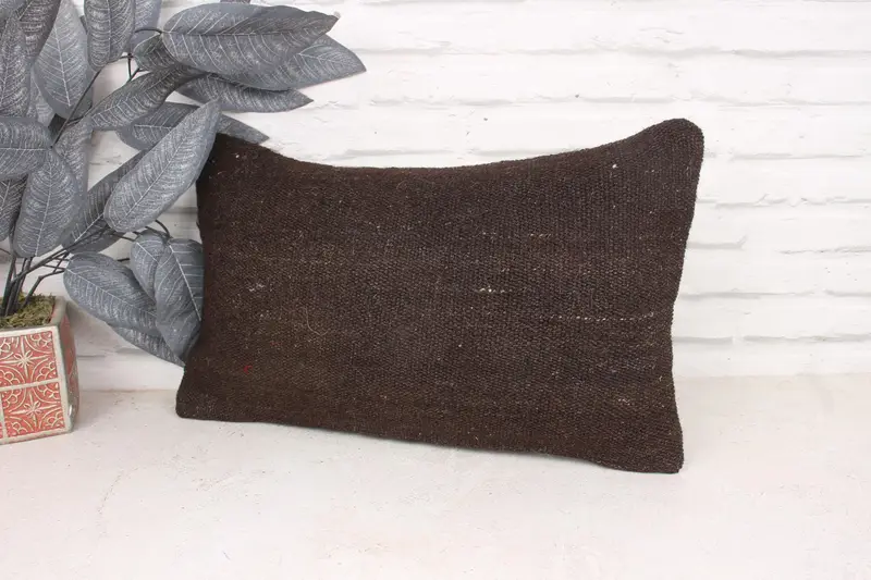 Hippie Throw Pillow, Cushion, 12x20 Brown Cushion, Vintage Throw Cushion, Ethnical Kilim Rug Pillow, Vintage Pillow, Boho Pillow Sham Cover - 4