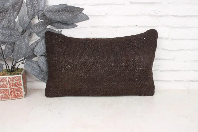 Hippie Throw Pillow, Cushion, 12x20 Brown Cushion, Vintage Throw Cushion, Ethnical Kilim Rug Pillow, Vintage Pillow, Boho Pillow Sham Cover - 1