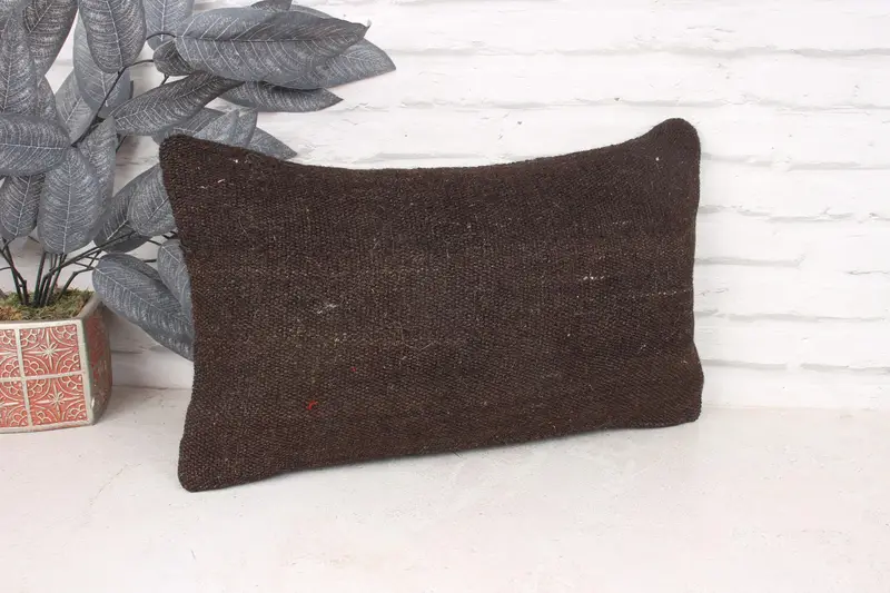 Hippie Throw Pillow, Cushion, 12x20 Brown Cushion, Vintage Throw Cushion, Ethnical Kilim Rug Pillow, Vintage Pillow, Boho Pillow Sham Cover - 3