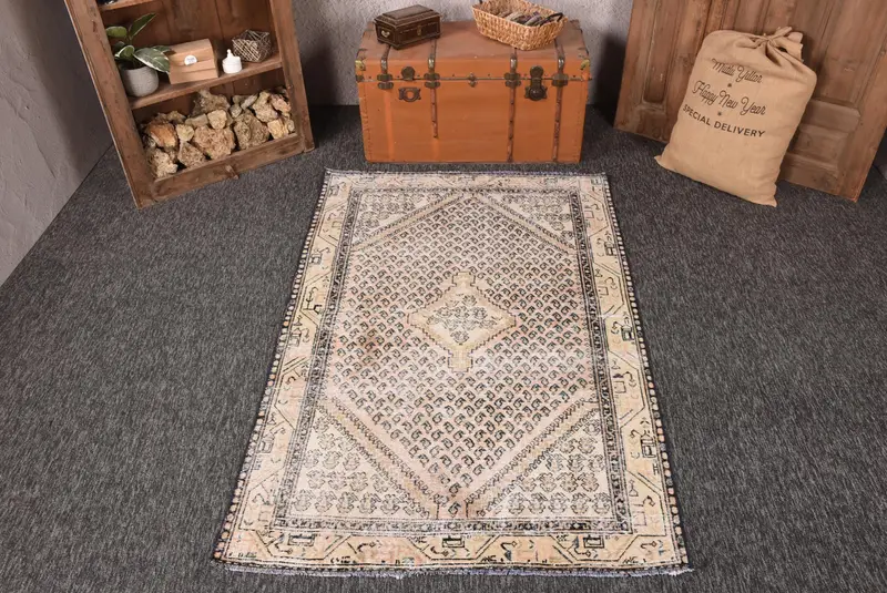 4,2x6,46 ft türkischer Vintage Teppich, Teppich, Oushak Beige Wollteppich - 1