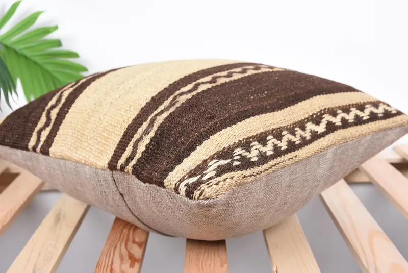 Kilim Rug Pillow Sham, Throw Kilim Pillow, Handwoven Pillow Cover Pillow Sham, Pillow Case, Pillow for Sofa, 16x16 Brown Pillow, Home Decor Pillow - 6