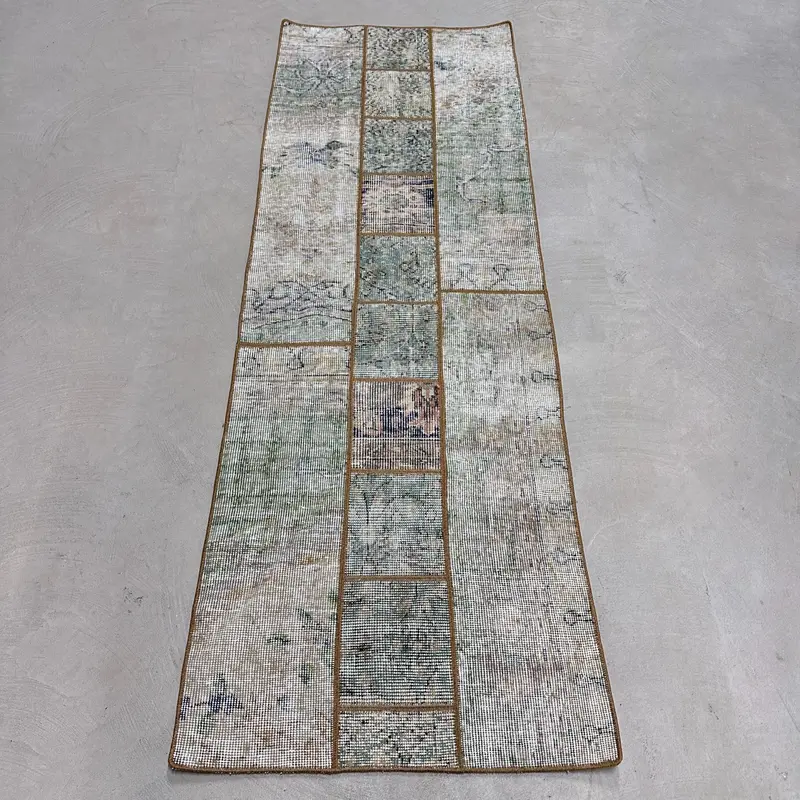 2.2x6.3 ft Rug, Turkish Vintage Rug, Green Oushak Wool Rug - 1