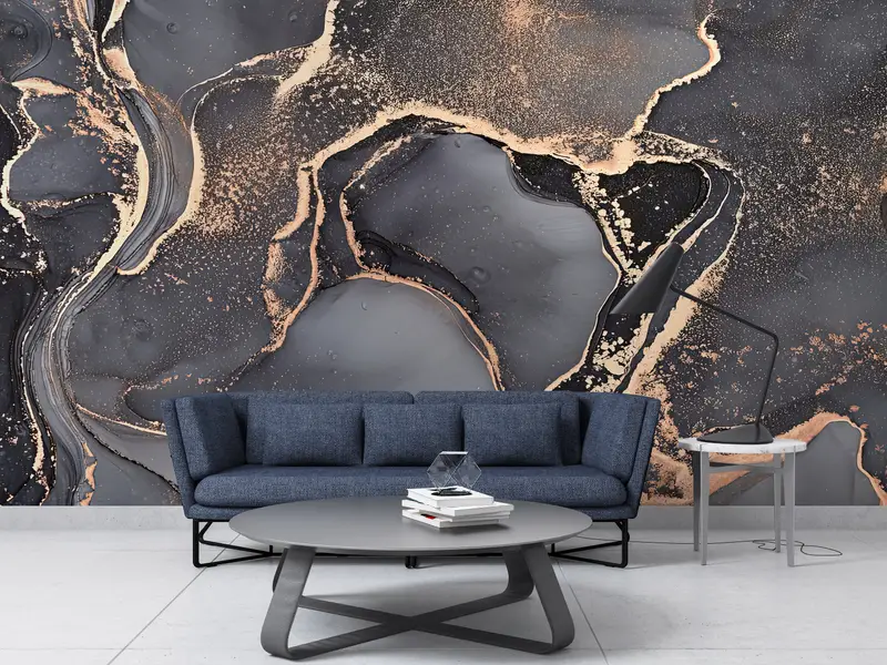 Lüks Gri Mermer Baskılı Duvar Kağıdı: Pırıltılı Altın Çağdaş Tasarım