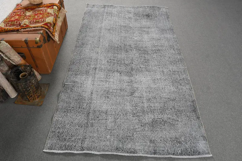 Alfombra Oushak, Alfombra turca de 4,7x8,4 pies, Lana de alfombra oriental gris - 1