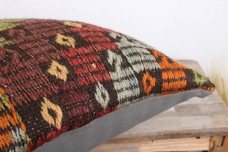 Boho Pillow Sham Cover, Tapestry Cushion Cover, Pillow, Boho Pillow, Christmas Pillow Cover, Handmade Kilim Cushion, 18x18 Orange Cushion Cover - 6