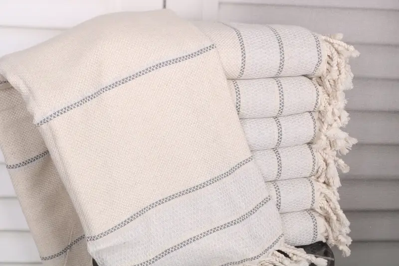 Turkish Towel Beach Dark Gray-Light Gray Linen, 36x71 Inches