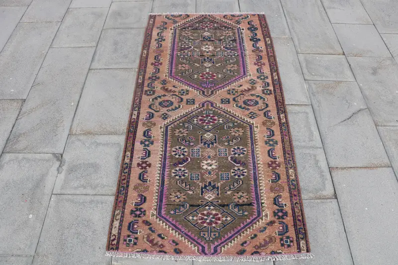 Vintage Turkish Rug, 2.6x5.2 ft Oushak Rug, Brown Small Moroccan Rug - 1
