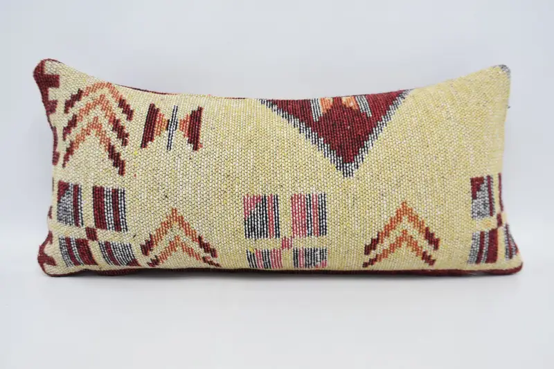 Pillow Case, Accent Pillow, 12x24 Red Pillow, Yoga Pillow, Turkish Kilim Pillow, Ikat Pillow Sham, Pillow for Sofa, Throw Kilim Pillow - 5
