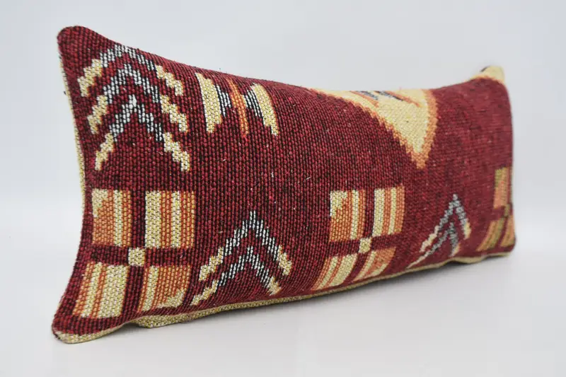 Pillow Case, Accent Pillow, 12x24 Red Pillow, Yoga Pillow, Turkish Kilim Pillow, Ikat Pillow Sham, Pillow for Sofa, Throw Kilim Pillow - 3