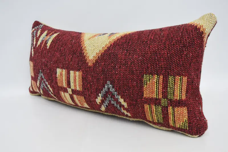 Pillow Case, Accent Pillow, 12x24 Red Pillow, Yoga Pillow, Turkish Kilim Pillow, Ikat Pillow Sham, Pillow for Sofa, Throw Kilim Pillow - 4