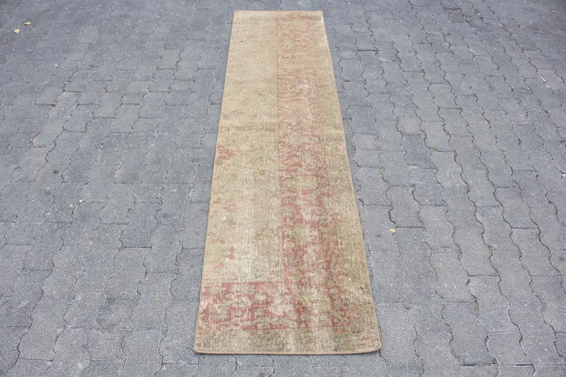 Vintage Turkish Runner Rug 1.8x7.4 ft, Oushak Brown Wool Rug - 1