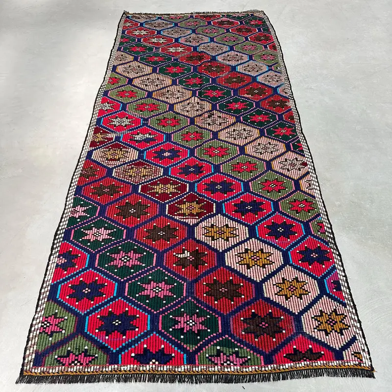 Zarif Kırmızı ve Yeşil İran Halısı, 4,2x9,7 ft