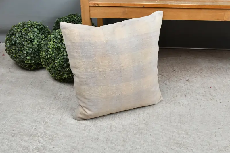 Luxury Cushion, Vintage Kilim Throw Pillow, Handmade Kilim Cushion, 18x18 Beige Cushion Case, Pillow Case, Turkish Kilim Pillow - 7