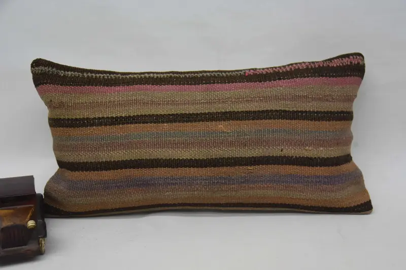 Vintage Antique 12x24 inch Pillow Case, Holiday Decor Striped Balcony WovenBrown Pillow Sham - 1