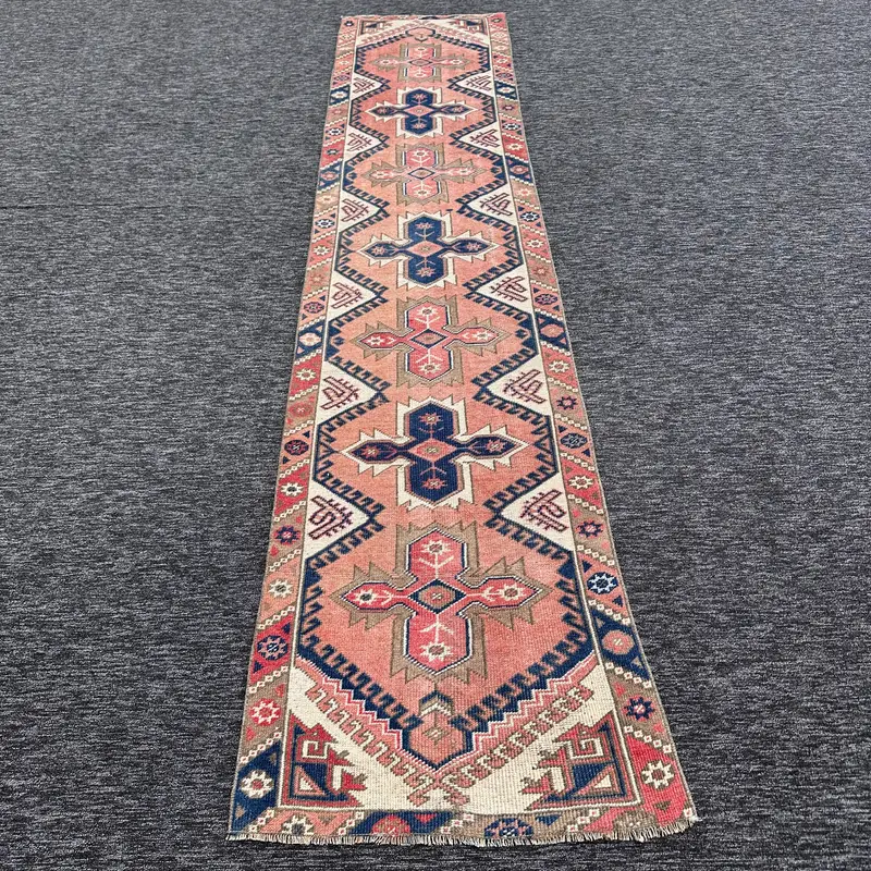 Alfombra abstracta naranja y azul, decoración vibrante de 0,2 x 9,5 pies