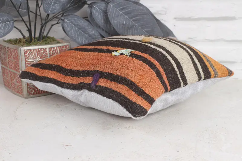 Farmhouse Pillow, 12x12 Orange Cushion Case, Nomadic Cushion Cover, Kilim Cushion Sham, Antique Pillows, Pillow Sham, Vintage Pillow - 6