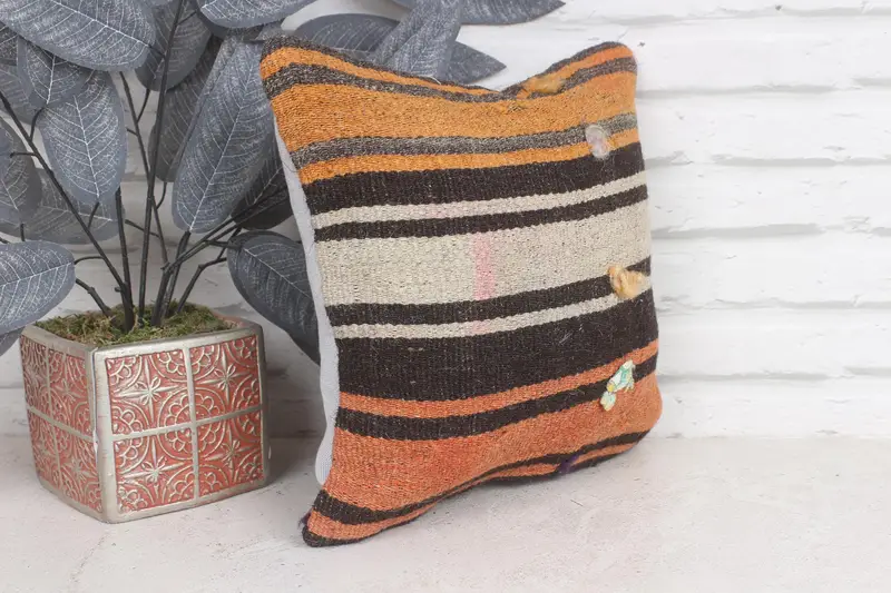Farmhouse Pillow, 12x12 Orange Cushion Case, Nomadic Cushion Cover, Kilim Cushion Sham, Antique Pillows, Pillow Sham, Vintage Pillow - 4