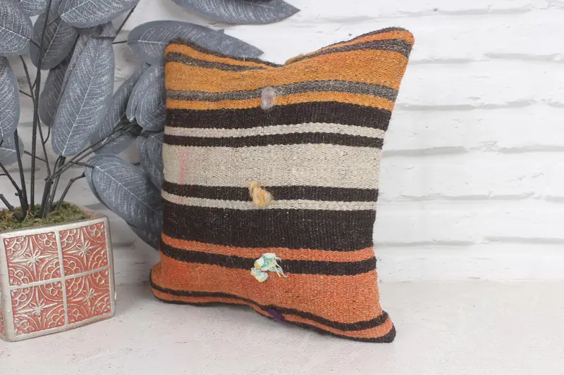 Farmhouse Pillow, 12x12 Orange Cushion Case, Nomadic Cushion Cover, Kilim Cushion Sham, Antique Pillows, Pillow Sham, Vintage Pillow - 3