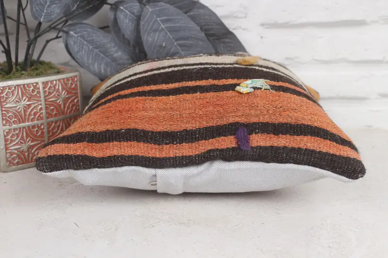 Farmhouse Pillow, 12x12 Orange Cushion Case, Nomadic Cushion Cover, Kilim Cushion Sham, Antique Pillows, Pillow Sham, Vintage Pillow - 5