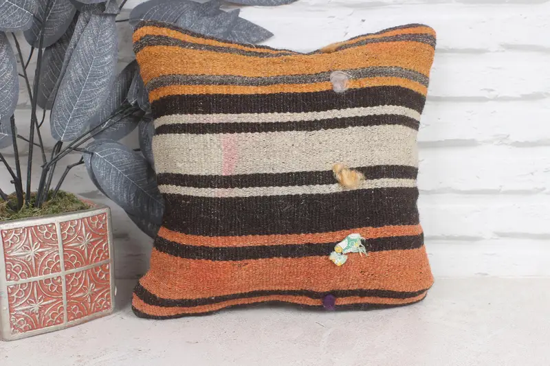 Farmhouse Pillow, 12x12 Orange Cushion Case, Nomadic Cushion Cover, Kilim Cushion Sham, Antique Pillows, Pillow Sham, Vintage Pillow - 1